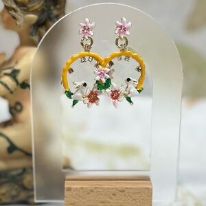 Charming Fluffy Bunny Floral Enamel Hoop Earrings.